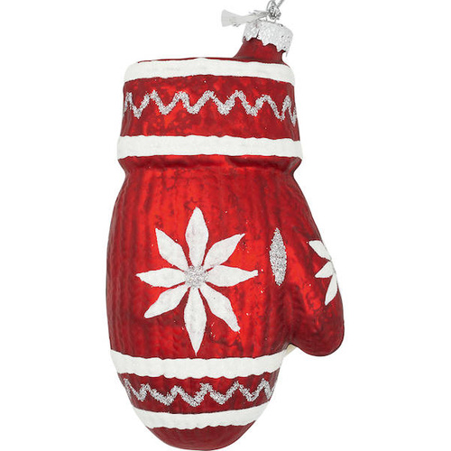 Bombka szklana rękawica czerwona Greengate Christmas nitten Snowflake red large 10cm