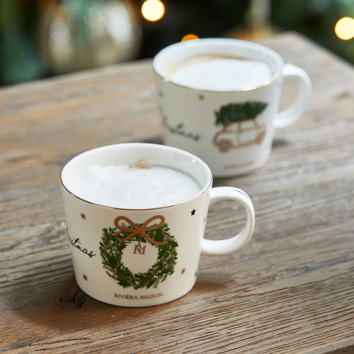 Riviera Maison Kubek świąteczny porcelanowy We Wish You A Merry Christmas Mug 12x9,5x7,5cm poj. 250ml