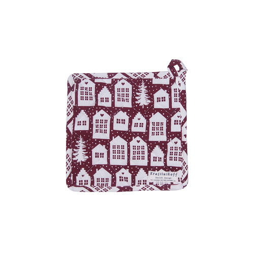 Łapka kuchenna Christmas Town red Krasilnikoff Danish Design 20x20cm 100% bawełna