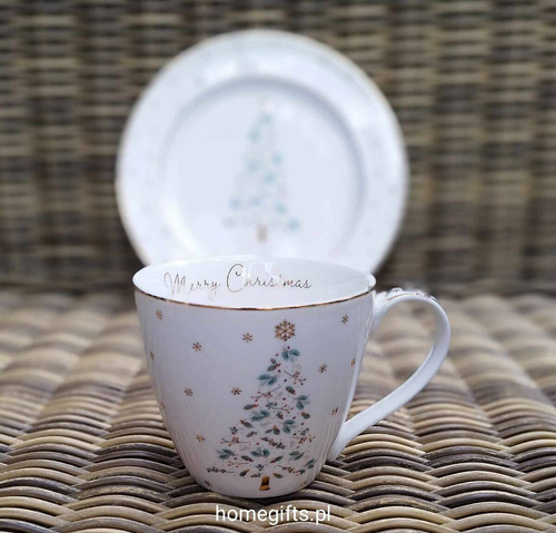 Kubek porcelanowy świąteczny Greengate Mug Lucie xmas white h9cm 300ml