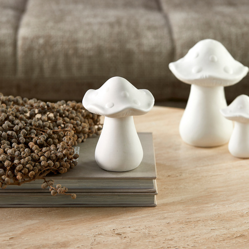 Riviera Maison Jesienny grzyb porcelanowy Autumn Mushroom Decoration M 13x10cm biały