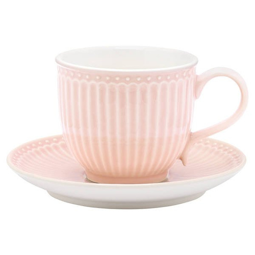 Filiżanka porcelanowa ze spodkiem Greengate Alice Pale Pink różowa H7,5 250ml