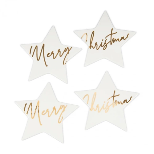 Riviera Maison Podkładki porcelanowe pod kieliszek/kubek gwiazdki Merry Christmas Star Coasters 4 szt kolor biały/złoty