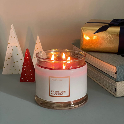 Partylite Świeca sojowa świąteczna 3 knotowa w szkle Cashmere & Cocoa 375g czas palenia 45-60h