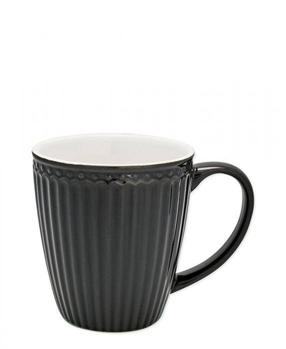 Greengate Kubek porcelanowy Alice ciemny szary Mug Alice dark grey 10x9cm 350ml