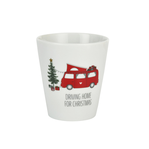 Kubek porcelanowy świąteczny Happy Mug Driving Home For Christmas Krasilnikoff Danish Design biały 10cm 330ml