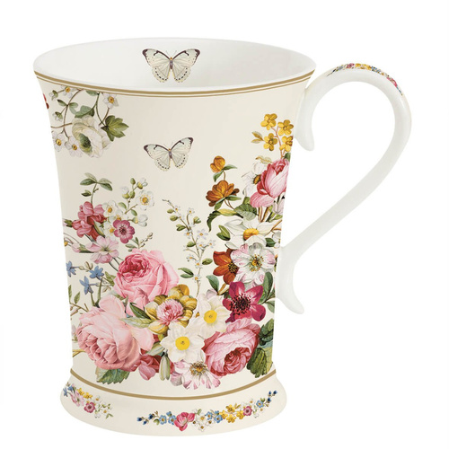 Porcelanowy kubek, kremowy, motyw kwiatowy, Blooming Opulence, EasyLife Design, 270ml.