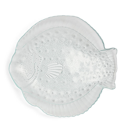 Riviera Maison Talerz szklany do serwowania w kształcie ryby RM Flounder Fish Serving Plate 38x35x4cm 