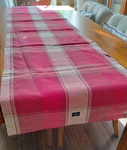 Lexington Bieżnik na stół w kratę Checked Linen/Cotton Runner bordo/beż 50x250cm len/bawełna