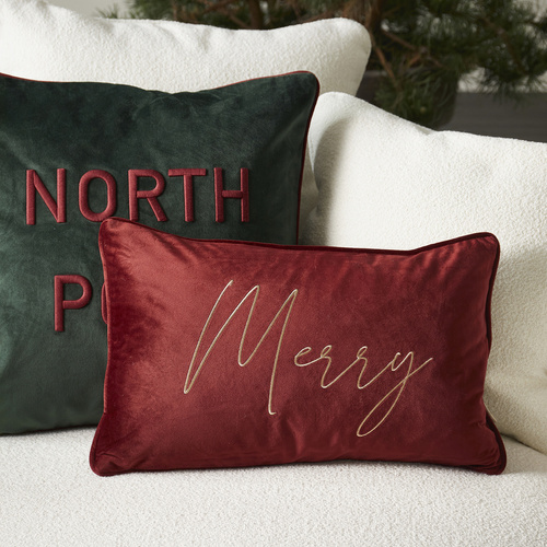 Riviera Maison Poszewka na poduszkę świąteczną Merry Christmas Pillow Cover 50x30 cm kolor bordowy