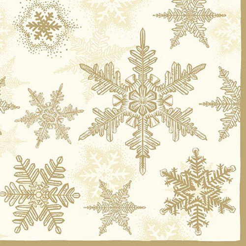 Serwetki papierowe świąteczne Ambiente Snow Crystals Cream/Gold lunchowe 33x33cm op.20szt