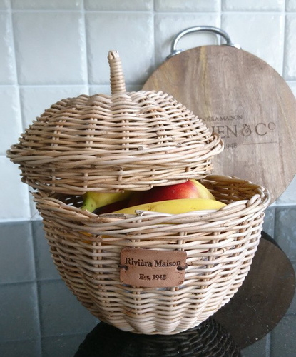 Riviera Maison, pojemnik na owoce, RR Apple Fruit Bowl, rattanowy, 20x18cm.