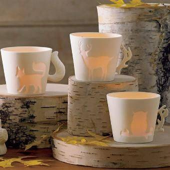 Partylite Świeczniki porcelanowe Leśne Uroki Woodland Charm Tealight Trio KPL 3 szt. 6,5x7,5 cm