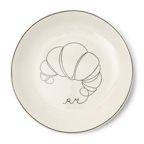 Riviera Maison Talerz porcelanowy biały z motywem rogala Le Petit Déjeuner Side Plate 18cm