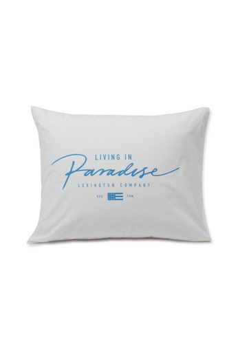 Lexington Poszewka na poduszkę Living in Paradise Printed Organic Cotton Poplin Pillowcase biała/niebieska 50x60