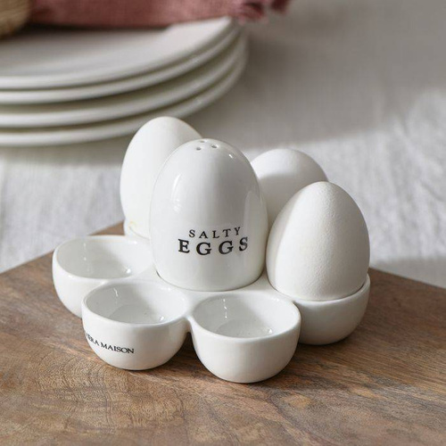 Stojak podstawka do jajek Riviera Maison Salty Eggs Egg Holder porcelana biała 13,8x9cm