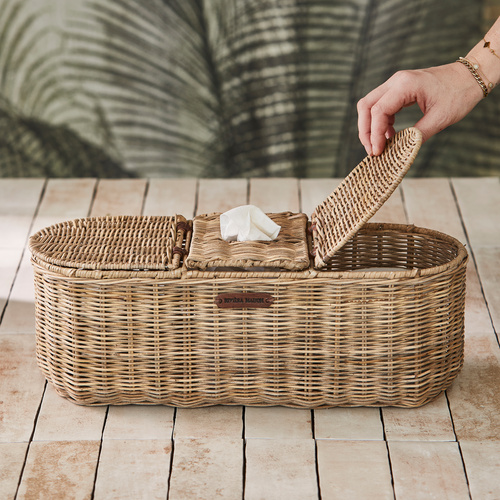 Riviera Maison Pojemnik Rattanowy do przechowywania z serwetnikiem  RR Toilet Paper & Tissue StorageBox 45x14,5x16,5cm