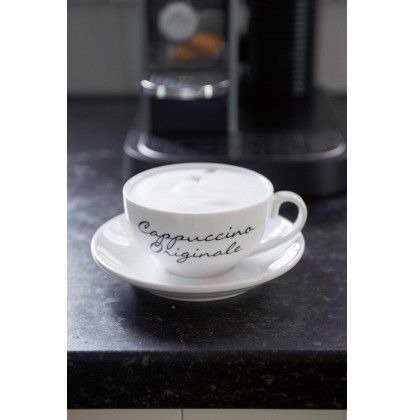 Riviera Maison Barista Coffee Cup & Saucer filiżanka cappucinno porcelanowa biała 6 x 10cm