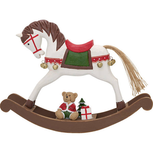 Świąteczny koń na biegunach duży Greengate Rocking Horse dusty red large H17x24x5,5cm