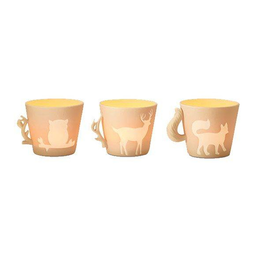 Partylite Świeczniki porcelanowe Leśne Uroki Woodland Charm Tealight Trio KPL 3 szt. 6,5x7,5 cm