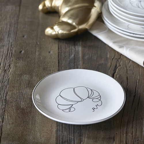 Riviera Maison Talerz porcelanowy biały z motywem rogala Le Petit Déjeuner Side Plate 18cm