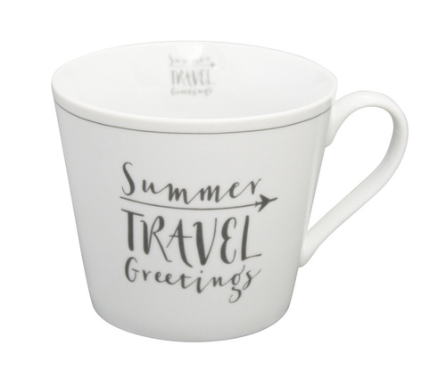 Krasilnikoff, kubek, porcelanowy, biały, Summer Travel Greetings, 9cm, 400ml.