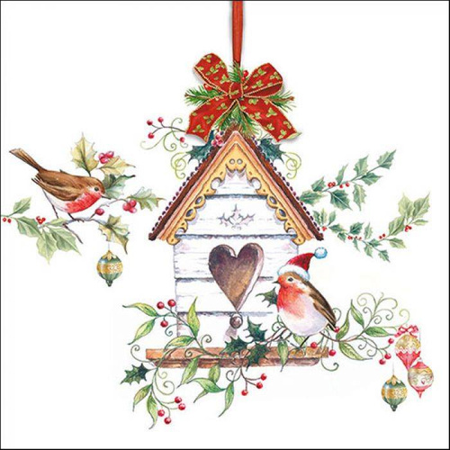 Serwetki papierowe świąteczne Ambiente X-mas Birdhouse lunchowe 33x33cm op.20szt