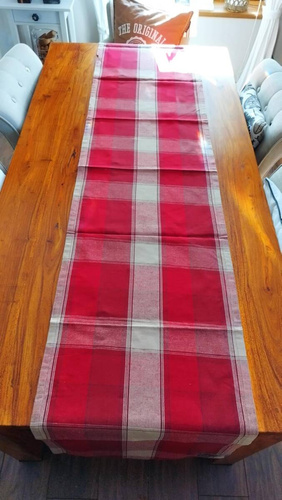 Lexington Bieżnik na stół w kratę Checked Linen/Cotton Runner bordo/beż 50x250cm len/bawełna