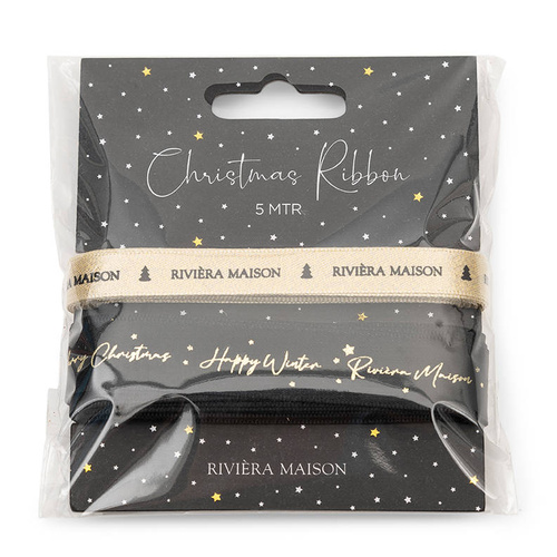 Riviera Maison Wstążka świąteczna Sparkling Christmas Ribbon 5m złota i czarna