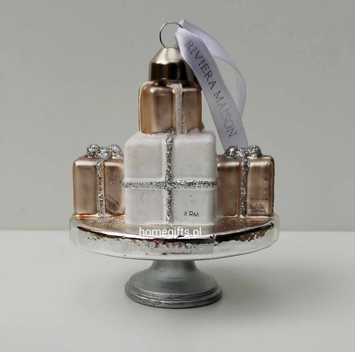 Riviera Maison Bombka szklana Patera na ciasto Lovely Present Cake Stand Ornament 9x8cm 