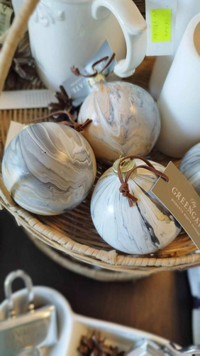 Greengate Bombka szklana Christmas Ball Drew grey marble wzór marmur 8cm