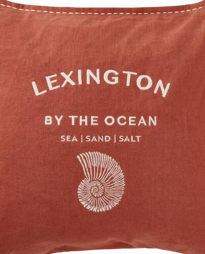 Lexington Poszewka na poduszkę By The Ocean Logo Embroidered Len/Bawełna 50x50 cm kolor ciepły brąz i biały