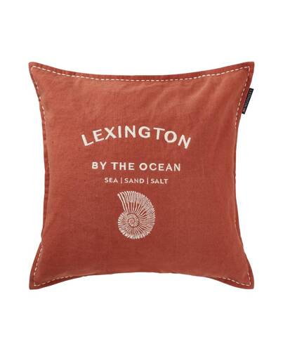 Lexington Poszewka na poduszkę By The Ocean Logo Embroidered Len/Bawełna 50x50 cm kolor ciepły brąz i biały