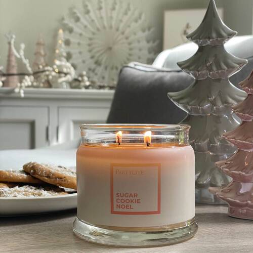 Partylite Świeca sojowa świąteczna 3 knotowa w szkle Sugar Cookie Noel 375g czas palenia 45-60h