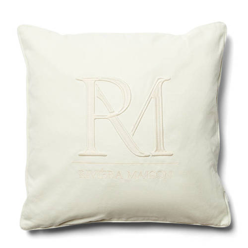 Riviera Maison Poszewka na poduszkę RM Monogram Pillow Cover 50x50 cm bawełna kolor ecru